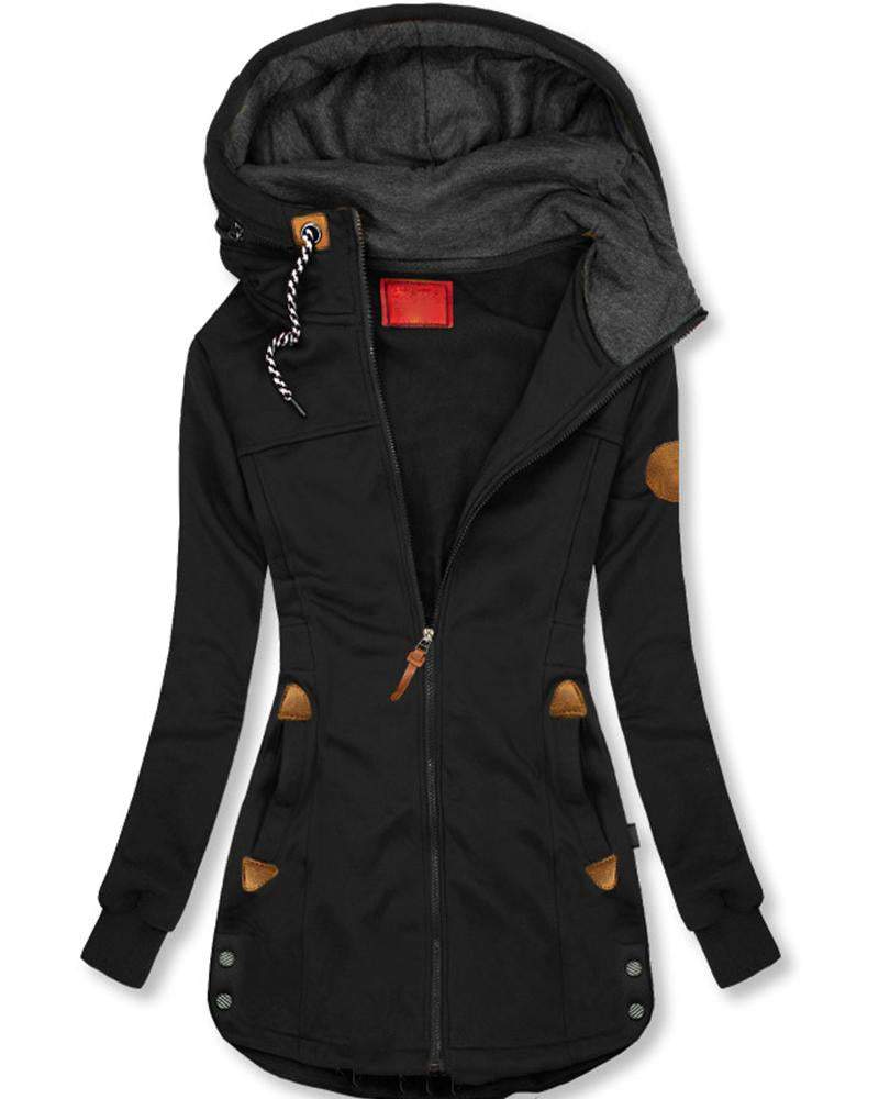 Casual Solid Color Design Hooded Coat