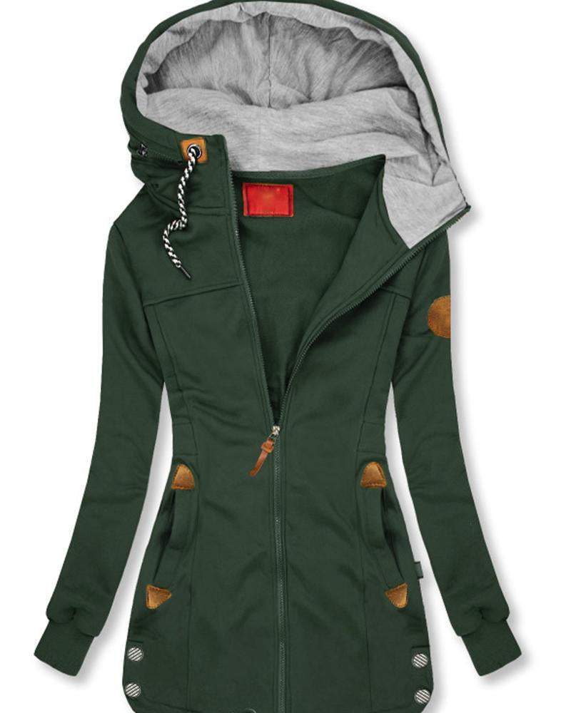 Casual Solid Color Design Hooded Coat