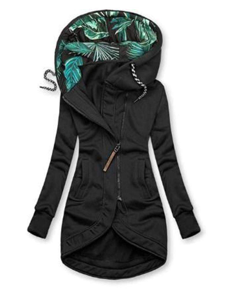 Printed Long Sleeve Zip Hooded Jacket