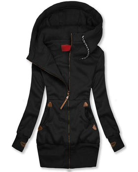 Casual Solid Color Long Sleeve Zipper Hooded Jacket