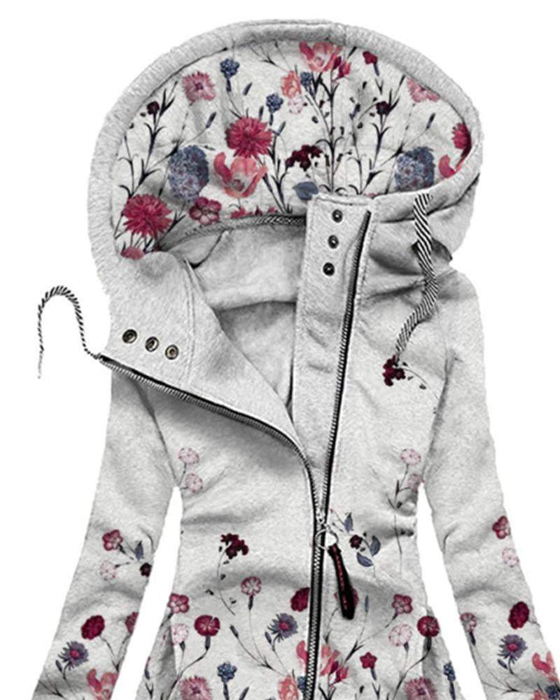 Fashion Printed Long Sleeve Zipper Hooded Jacket