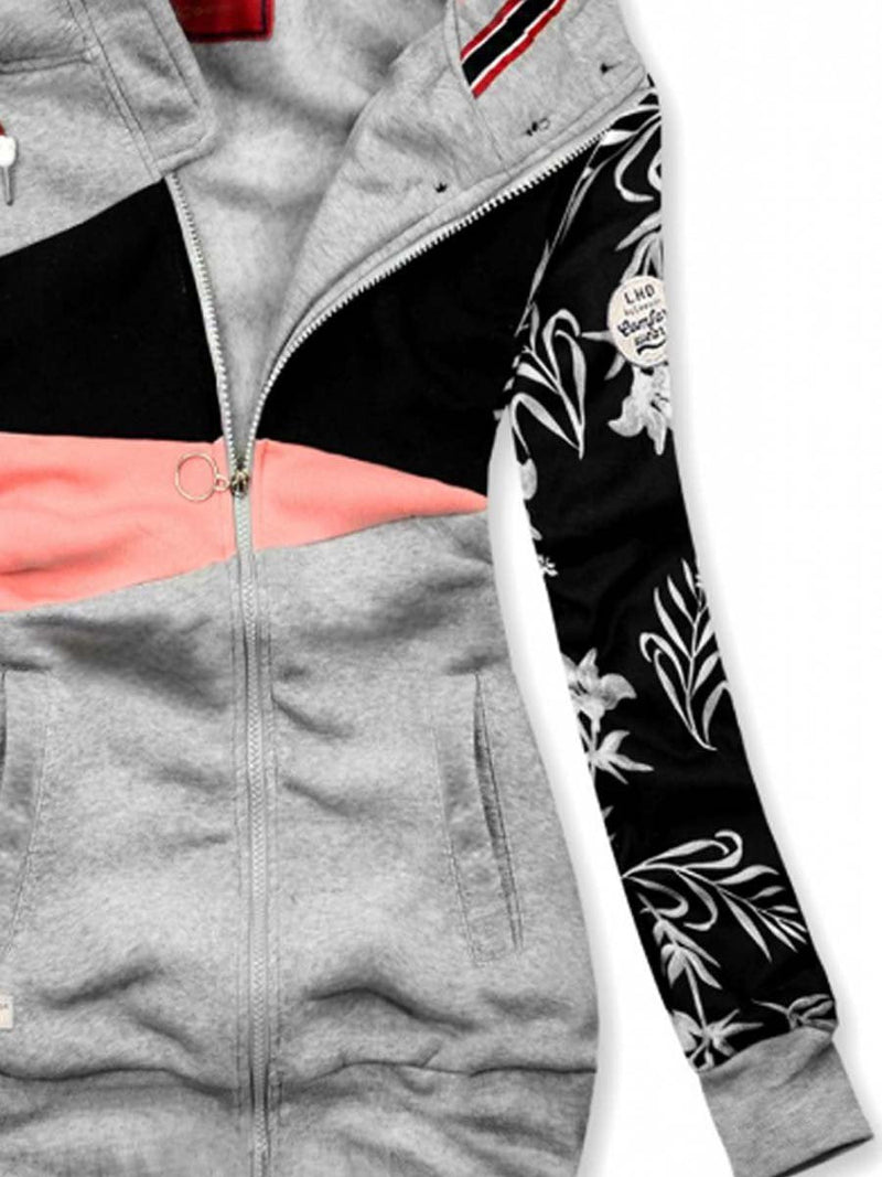 Fashion Print Contrast Color Hooded Jacket