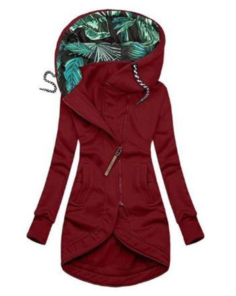 Printed Long Sleeve Zip Hooded Jacket