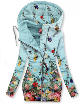 Printed Long Sleeve Zip Hooded Jacket