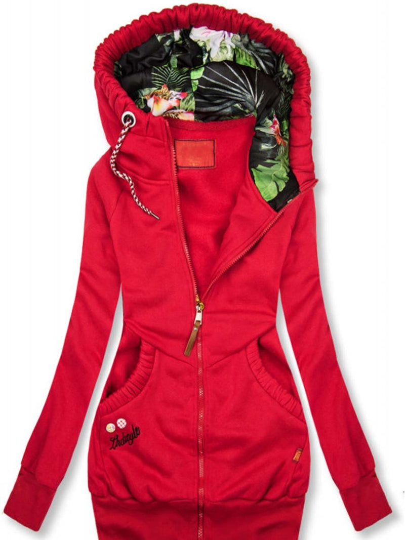 Fashion Print Contrast Color Hooded Jacket