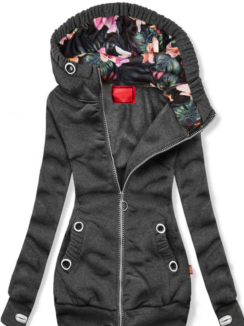 Fashion Print Contrast Color Hooded Jacket