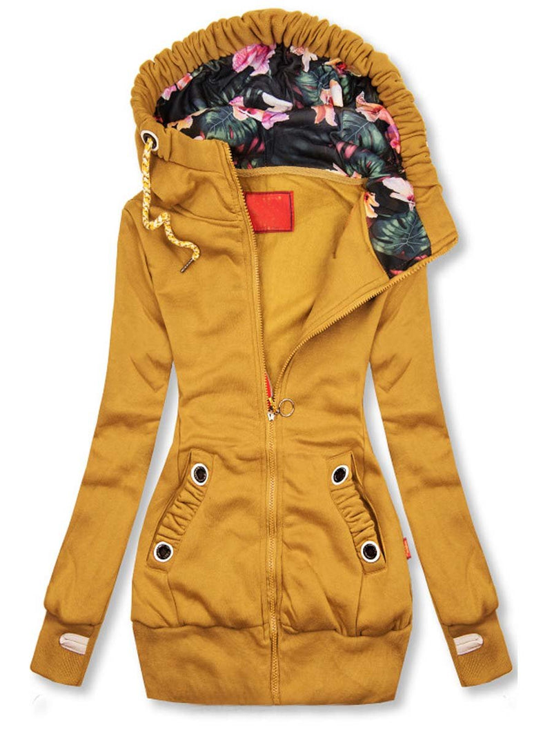 Fashion Print Contrast Color Hooded Jacket