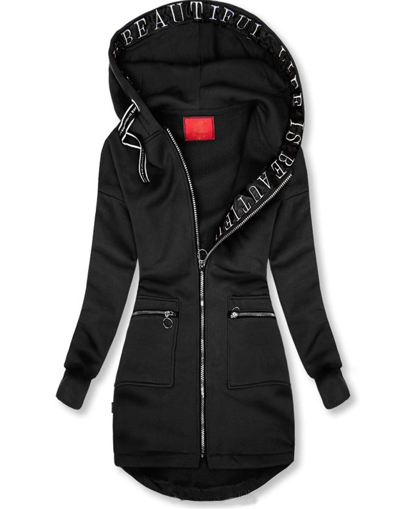 Casual Hooded-Print Casual Coat