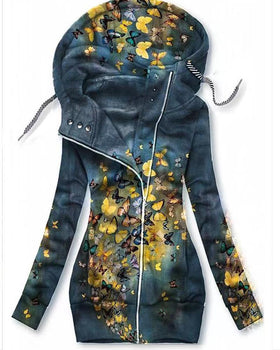 Printed Long Sleeve Zip Hooded Jacket