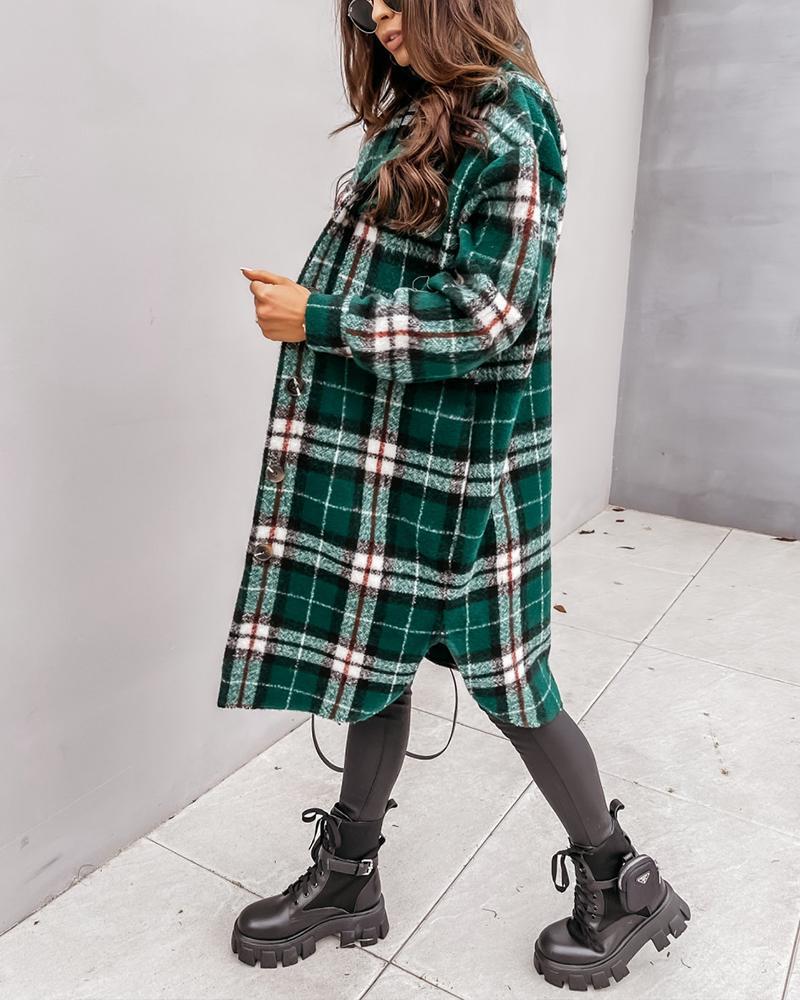 Long Sleeve Plaid Print Shirt Jacket