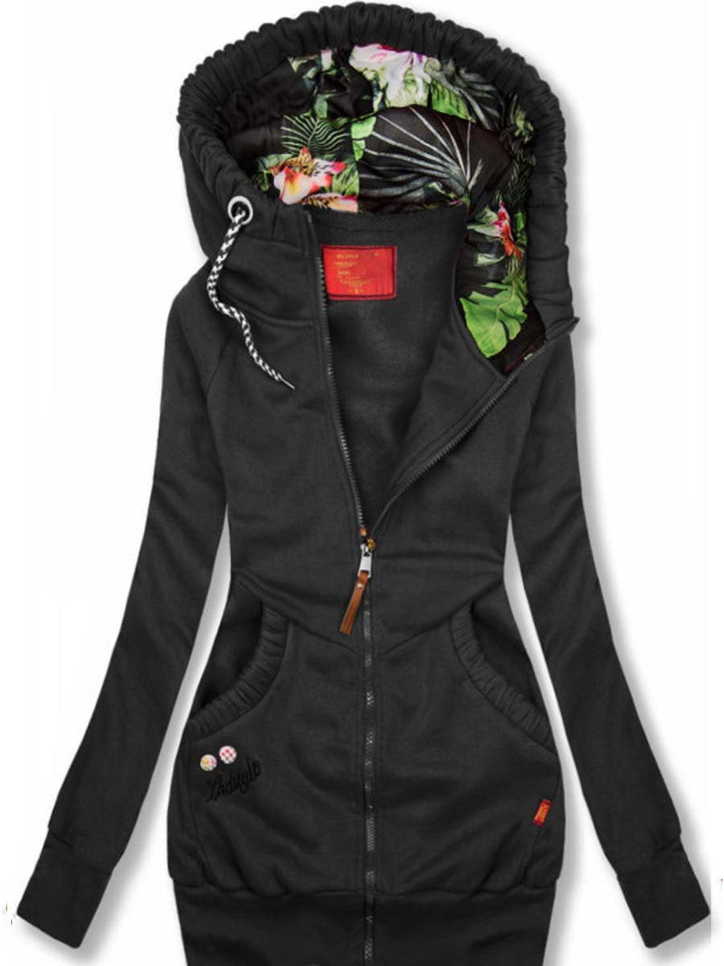 Fashion Print Contrast Color Hooded Jacket