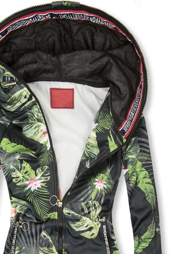 Zip Fashion Print Hooded Jacket