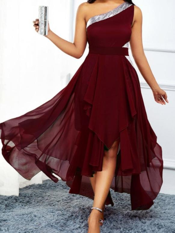 One-shoulder Asymmetrical Hem Slim Dress