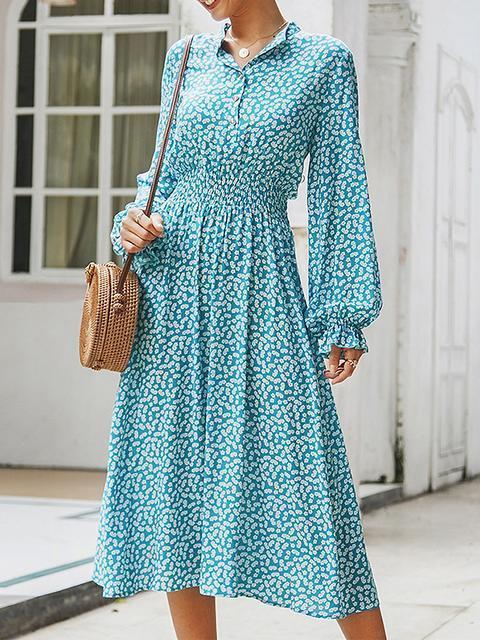 Robe Midi Imprimée à Pois Col V