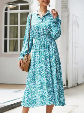 Robe Midi Imprimée à Pois Col V