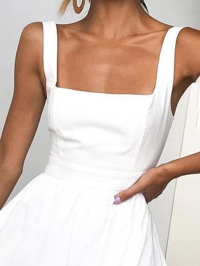 Simple Suspender Square Neck Backless Dress