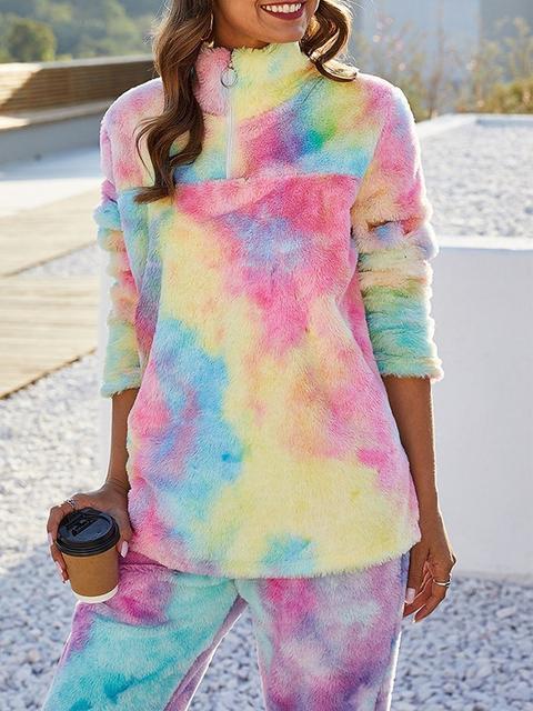 Pull en Peluche Imprimé Tie-dye