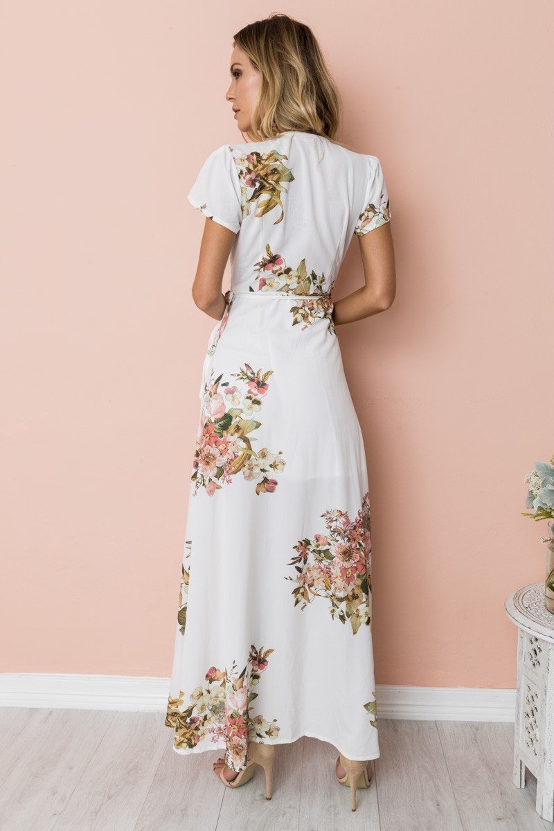 Robe Longue à Imprimé Floral Blanche