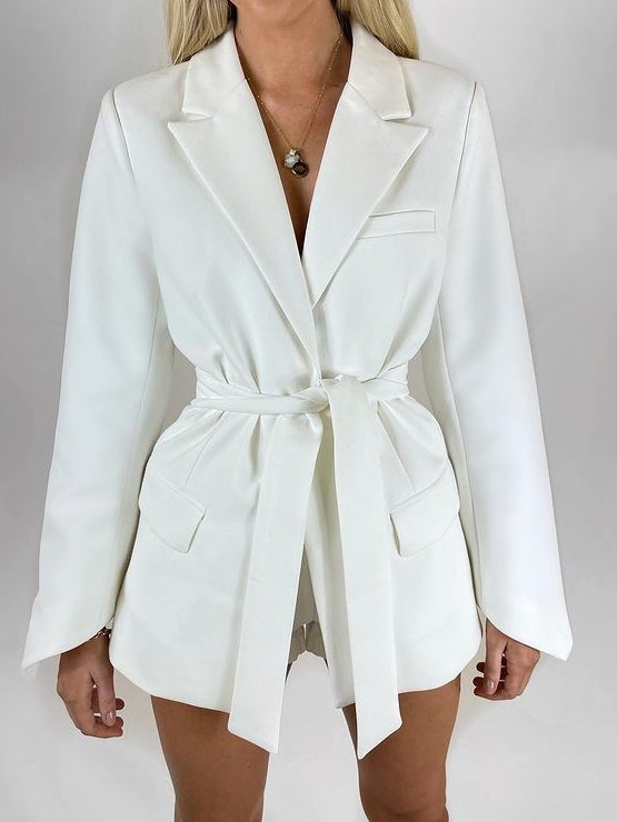 Women's Blazers Lace-Up Belted Long Sleeve Lapel Blazer