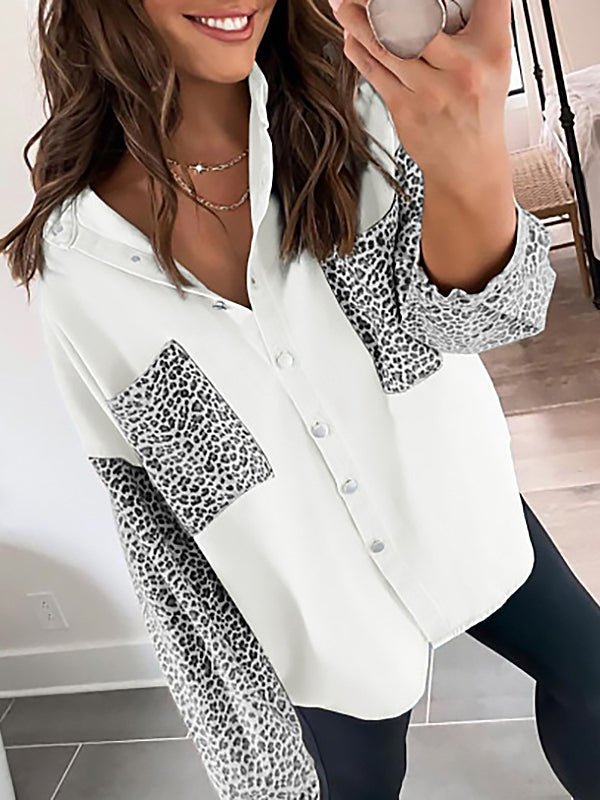 Women's  Blouses Long Sleeve Leopard Print Lapel  Blouse