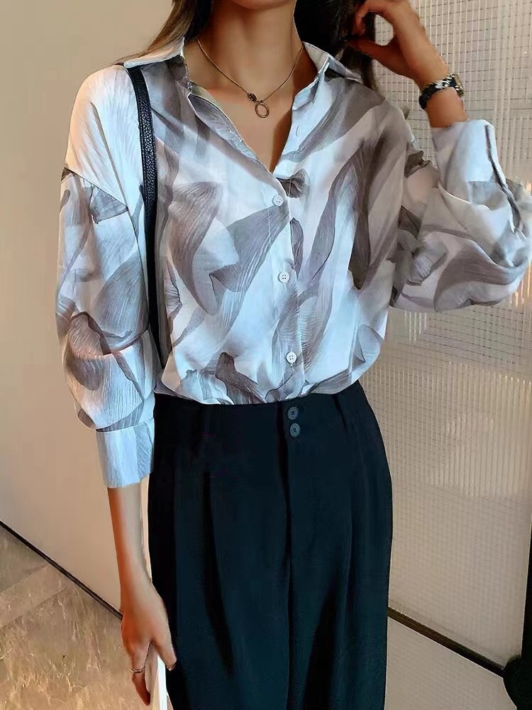 Women's Blouses Long Sleeves Lapel Collar Blouse