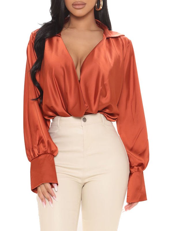 Women's Blouses Sexy V Neck Satin Blouse