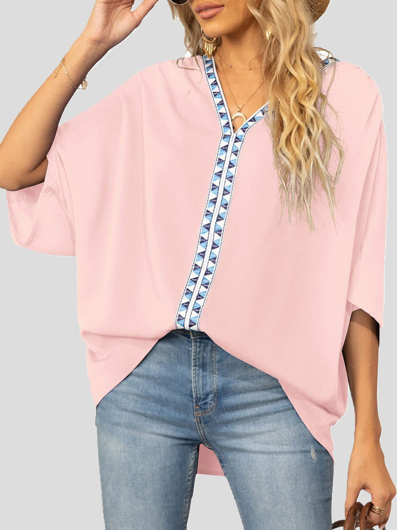 Women's Blouses V-Neck Dolman Sleeve Chiffon Blouse