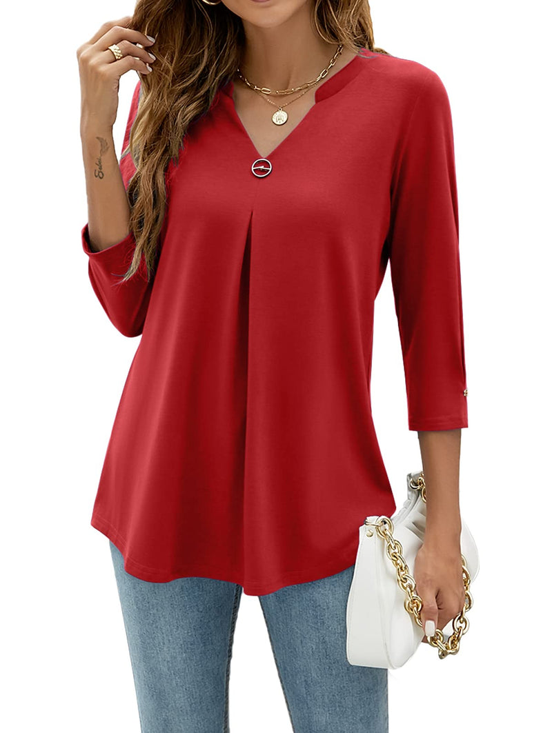 Women's Blouses V Neck Mid Sleeve Casual Loose Blouse