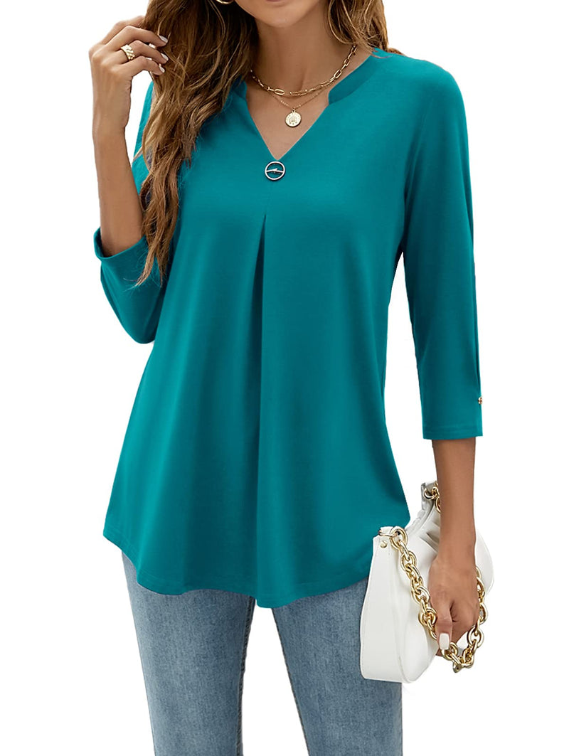 Women's Blouses V Neck Mid Sleeve Casual Loose Blouse