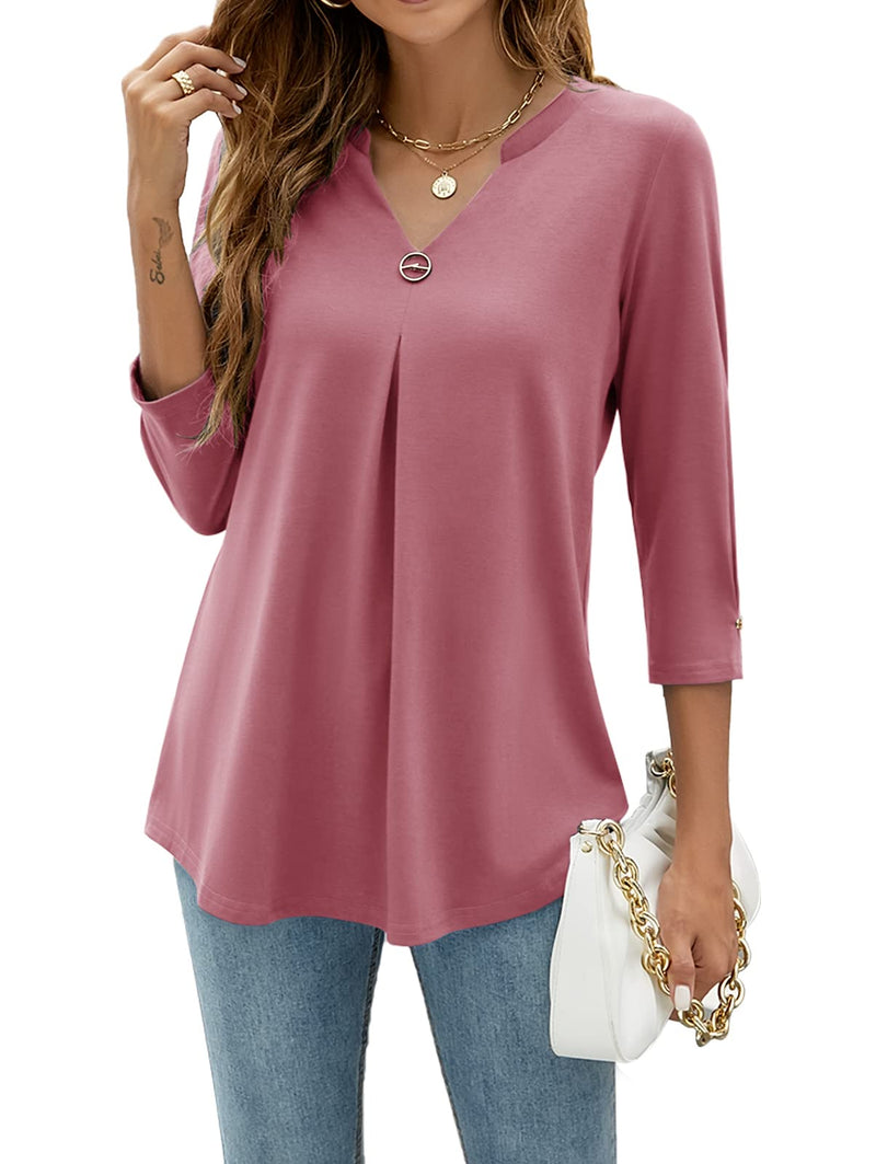 Women's Blouses V Neck Mid Sleeve Casual Loose Blouse