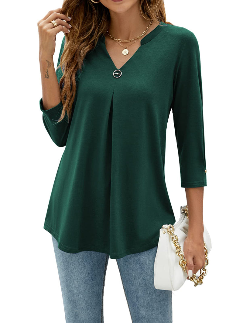 Women's Blouses V Neck Mid Sleeve Casual Loose Blouse