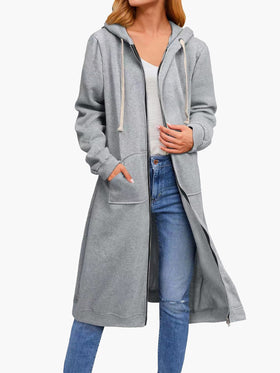 Women's Cardigans Loose Zip Pocket Hooded Long Cardigan