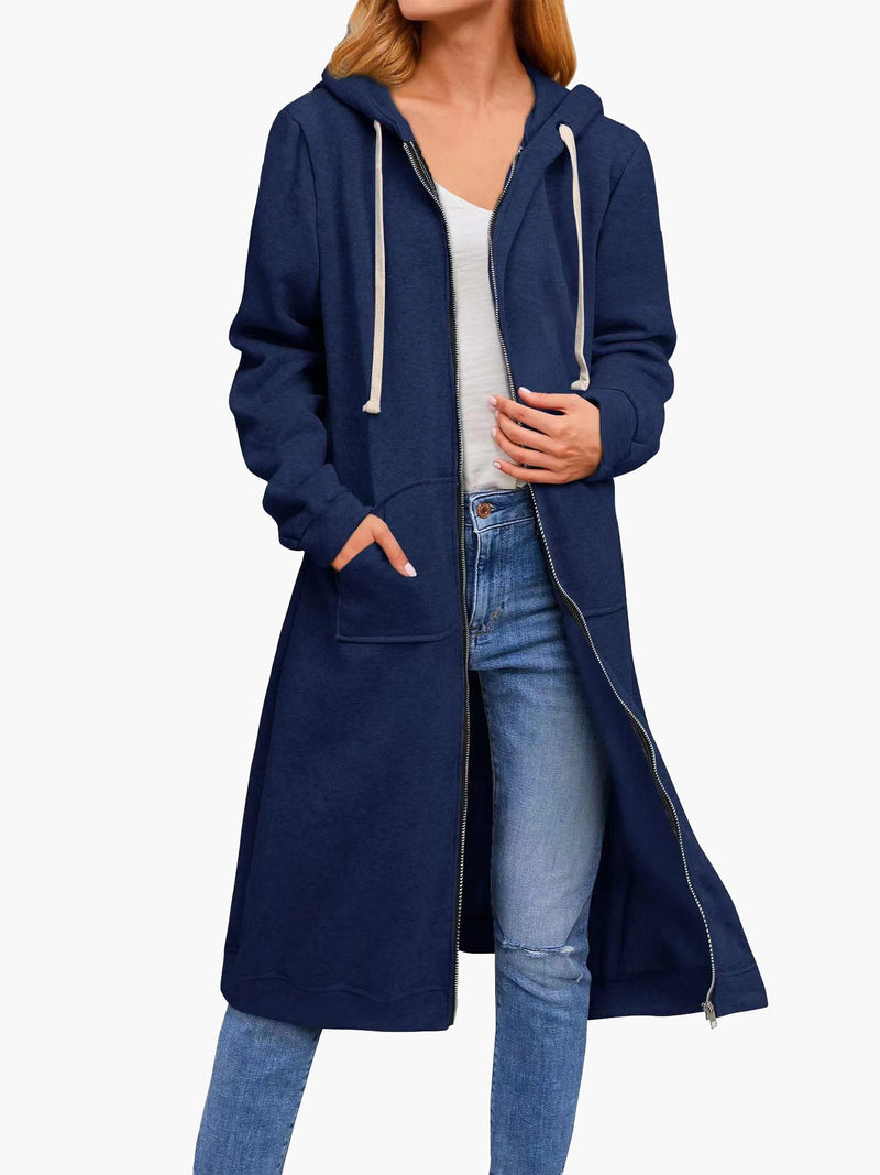 Women's Cardigans Loose Zip Pocket Hooded Long Cardigan