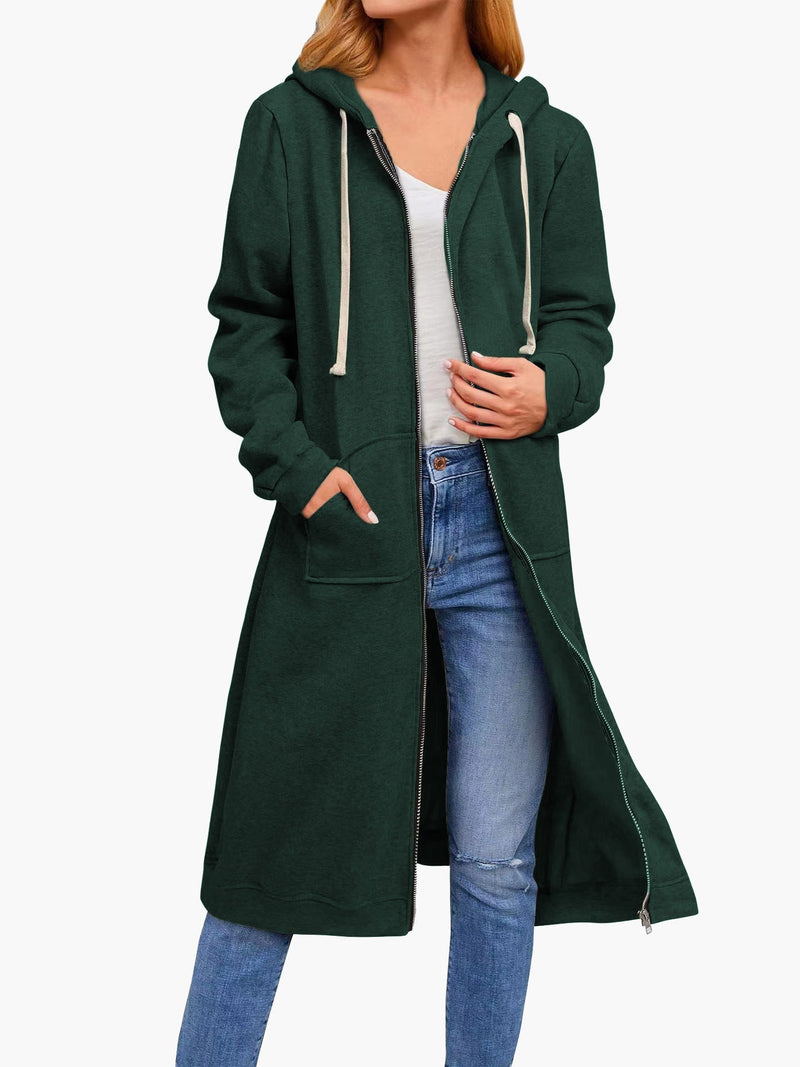 Women's Cardigans Loose Zip Pocket Hooded Long Cardigan