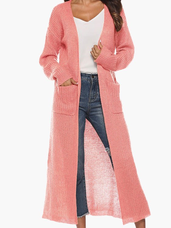 Women's Cardigans Solid Pocket Slit Long Sweater Cardigan