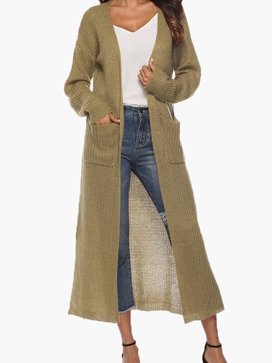 Women's Cardigans Solid Pocket Slit Long Sweater Cardigan