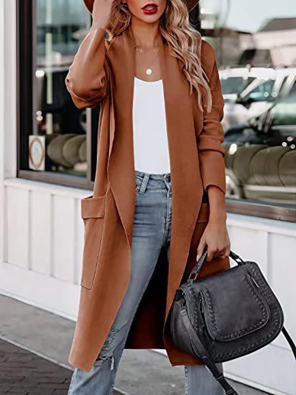 Women's Coats Casual Lapel Pocket Long Wool Coat