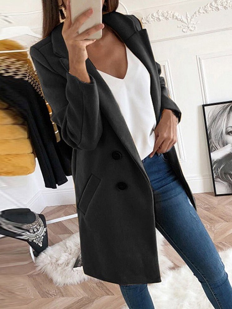 Women's Coats Lapel Fitted Woolen Long Sleeve Coat