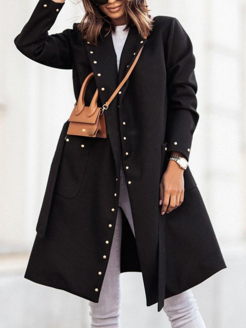 Women's Coats Simple Double Breasted Rivet Lapel Wool Coat