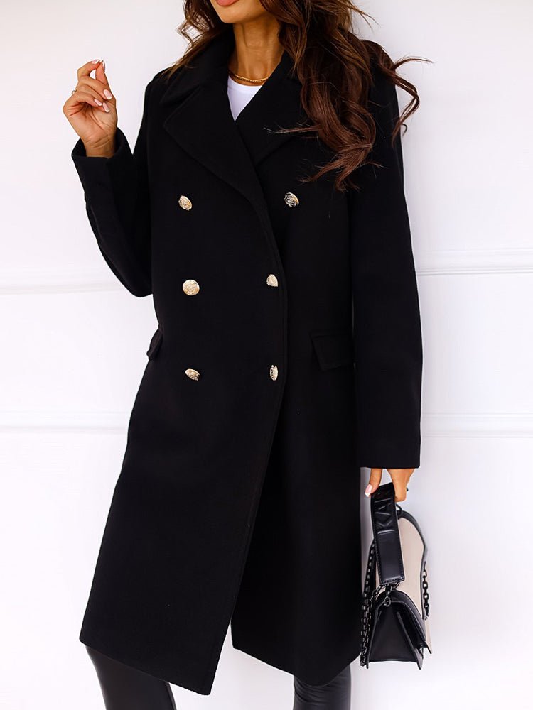 Women's Coats Simple Lapel Double Breasted Woolen Coat