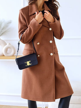 Women's Coats Simple Lapel Double Breasted Woolen Coat