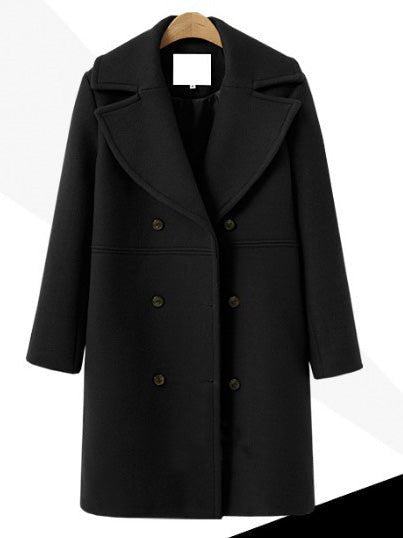 Manteau en Laine Mi-long Double Boutonnage Couleur Unie