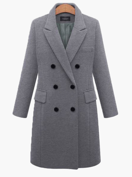 Women's Coats Solid Lapel Double Breasted Wool Coat