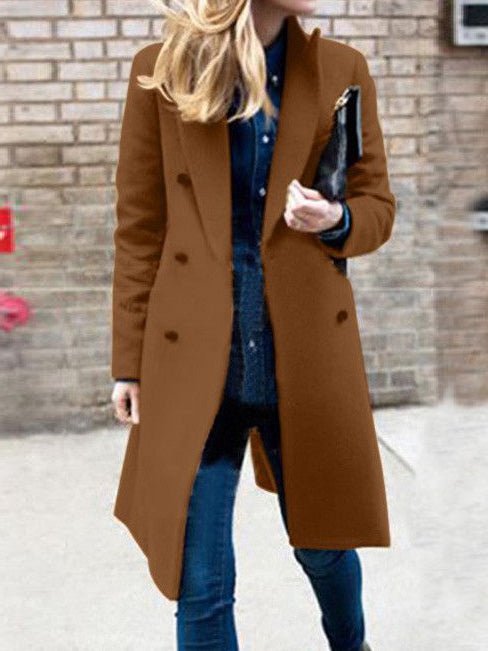 Women's Coats Solid Lapel Double Breasted Wool Coat