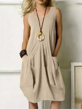 Women's Dresses Casual Solid Sleeveless Pocket Dress