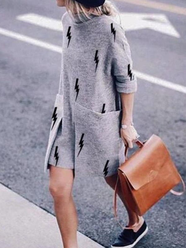 Women's Dresses Fashion Loose High Collar Printed Mini Dress