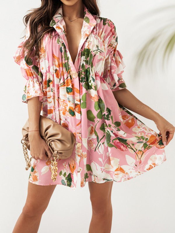 Women's Dresses Floral Print Layered Sleeve Mini Dress