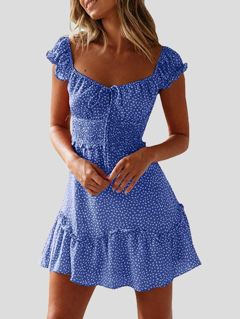 Women's Dresses Floral Print U-Neck Tie Ruffle Dress