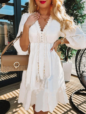 Women's Dresses Lace Fringe 3/4 Sleeve Casual Dress