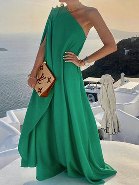 Women's Dresses Loose Solid One Shoulder Maxi Dress